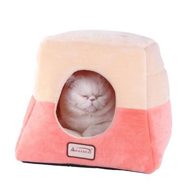 2-In-1 Cat Bed Cave Shape And Cuddle Pet Bed, Orange Beige by Armarkat in Orange Beige