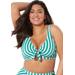 Plus Size Women's Striped Cup Sized Tie Front Underwire Bikini Top by Swimsuits For All in Aloe White Stripe (Size 26 E/F)