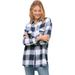 Plus Size Women's Plaid Button-Front Flannel Tunic by ellos in Navy White Plaid (Size 14/16)