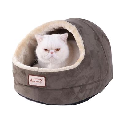 Faux Fur, Faux Suede Pet Cat Dog Cave Pet Bed, Beige/Laurel Green by Armarkat in Green Beige