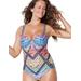 Plus Size Women's Macrame Underwire One Piece Swimsuit by Swimsuits For All in Multi Chevron (Size 4)