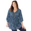 Plus Size Women's Bejeweled Pleated Blouse by Catherines in Deep Teal Paisley Print (Size 3XWP)