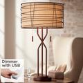 Marlowe Bronze Woven Metal Table Lamp With USB Dimmer