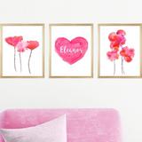 Outside In Art Studio Magenta Personalized Heart & Flowers, 3-Piece Paper Prints Paper | 10 H x 8 W x 0.06 D in | Wayfair