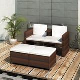 vidaXL 4 Piece Patio Lounge Set with Cushions Poly Rattan Brown - 21.7"x21.7"x12.6"