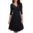 HOMEYEE Women's Retro 50s V-Neck with Sash Swing Cocktail Party Dress A240, black, L