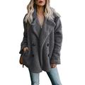 Aleumdr Womens Winter Cozy Warm Solid Oversized Fleece Button Down Loose Coat with Pockets Fluffy Outerwear Jacket Black XX-Large