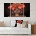 East Urban Home African American Woman w/ Turban V - 4 Piece Wrapped Canvas Graphic Art Print Set Canvas, in Black/Brown/Red | Wayfair