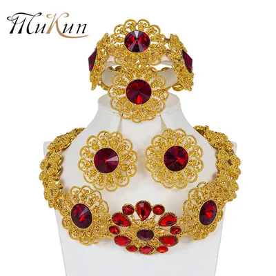 MUKUN – ensemble de bijoux de mariée grand collier et boucles d'oreilles de luxe couleur or