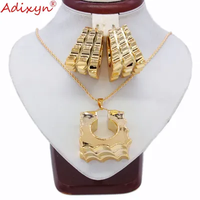 Adixyn-Ensemble de bijoux deux pièces pour femme boucles d'oreilles carrées pendentif collier en