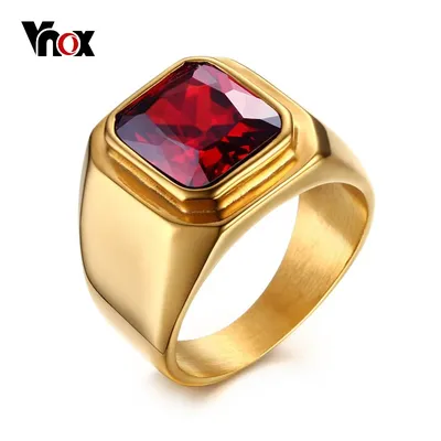 Vnox – bague décontractée pour hommes anneau rouge en pierre CZ Top carré en acier inoxydable