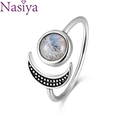 Nasiya-Bague ajustable avec pierre de lune naturelle pour femme bijoux en argent cadeau de fête