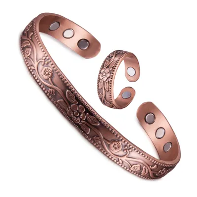 Ensemble de bijoux magnétiques en cuivre pur pour hommes et femmes bracelet réglable bague fleur