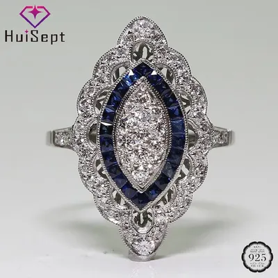 HuiSept – bague à breloques rétro pour femmes bijoux en argent 925 accessoires saphir Zircon