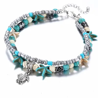 LE SKY – bracelets de cheville en pierre de cristal bohème Double chaîne de pied de plage en
