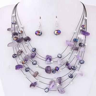 KMVEXO – ensemble de Bijoux de mariage pour Femme collier et boucles d'oreilles en cristal violet
