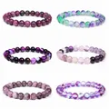 Bracelets en Fluorite naturelle pour femmes perles polies de 8mm Quartz violet porte-bonheur