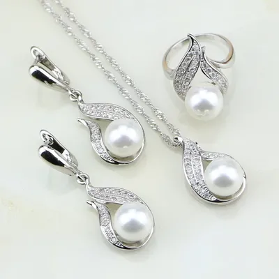 Fire – ensemble de bijoux en argent 925 perle blanche zircone cubique cadeau pour femmes boucles