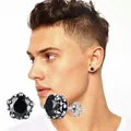 Boucles d'Oreilles Rondes Noires en Acier Inoxydable Bijoux pour Homme