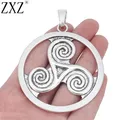 ZXZ-Collier tibétain en argent avec grand nœud celtique breloques rondes en spirale triple