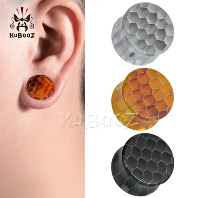 KUBOOZ – bouchons de Piercing en acrylique Transparent 2 pièces en forme de nid d'abeille pour