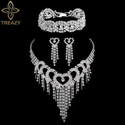 TREAZY – ensemble de bijoux de mariée en cristal strass pour femmes collier boucles d'oreilles