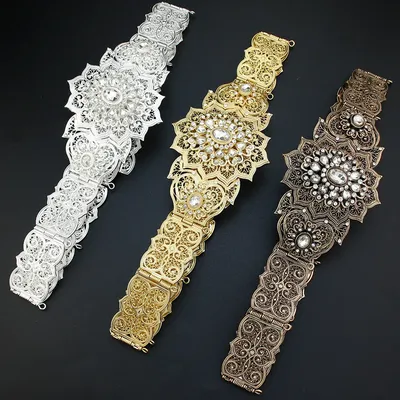 Sunspicems – ceinture en cristal doré pour femmes bijoux Caftan marocain bijoux de taille chaîne