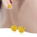 Boucles d'oreilles rétro avec revêtement en or pur 18 carats pour femmes pendentifs de fleurs