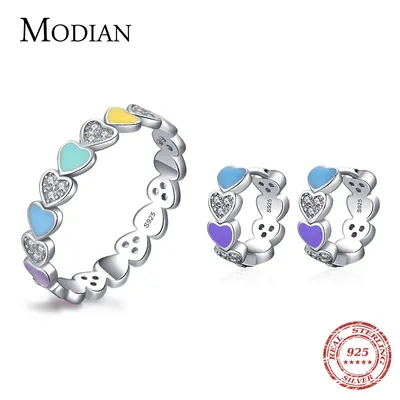 Modian – ensemble de bijoux cœurs d'amour en argent Sterling 925 bagues et boucles d'oreilles en