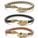 Bracelets Vintage en cuir à crochet facile pour hommes couleur argent serpent bijoux Viking