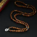 Chapelet de Yoga en bois multicouche 108 perles en bois Lotus OM Bracelet bouddhiste tibétain Mala