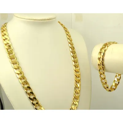 Bracelet et collier en or véritable 24 carats GF pour homme cadeau d'anniversaire JOSet 23.6 "