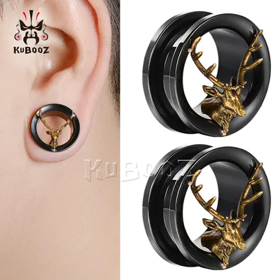 KUBOOZ-Bouchons d'oreille de cerf en acier inoxydable jauges de tunnels à vis bijoux de piercing