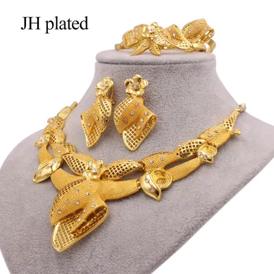 Ensembles de bijoux dorés de Dubaï pour femmes ornement de couleur or collier boucles d'oreilles