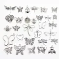 30 pièces breloques papillon creux libellule abeille coccinelle Antique argent couleur pendentif