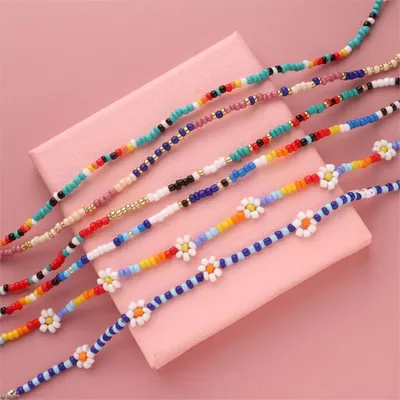 Bracelets de cheville en perles colorées pour femmes bijoux de plage ajustable sur le pied style