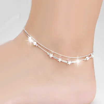 Bracelet de cheville double pont pour femmes et filles bijoux pieds nus perles étoiles design