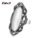 Kinel-Bague opale blanche de style bohème pour femme grand nar plaqué argent mosaïque cristal