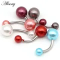 Alisouy – anneau de nombril en acier inoxydable 6 couleurs perle bouton de ventre barre corps