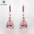 Boucles d'oreilles goutte d'eau en zircone cubique Rose pour femme couleur or bijoux de mariage