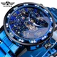 Winner-Montre mécanique en diamant transparent pour homme modules en acier inoxydable bleu horloge