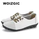 WOIZGIC-Mocassins en cuir véritable pour femmes chaussures plates pour mères ballerine à lacets