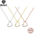 BISAER-Collier pendentif coeur d'amour simple en argent regardé 925 pour femme bijoux fins de