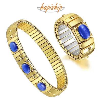 Happishop – ensemble de bijoux pour femmes 9mm de largeur Bracelet en acier inoxydable opale