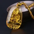 Collier pendentif dieux panoramiques de Bouddha pour hommes et femmes amulette en pierre jaune