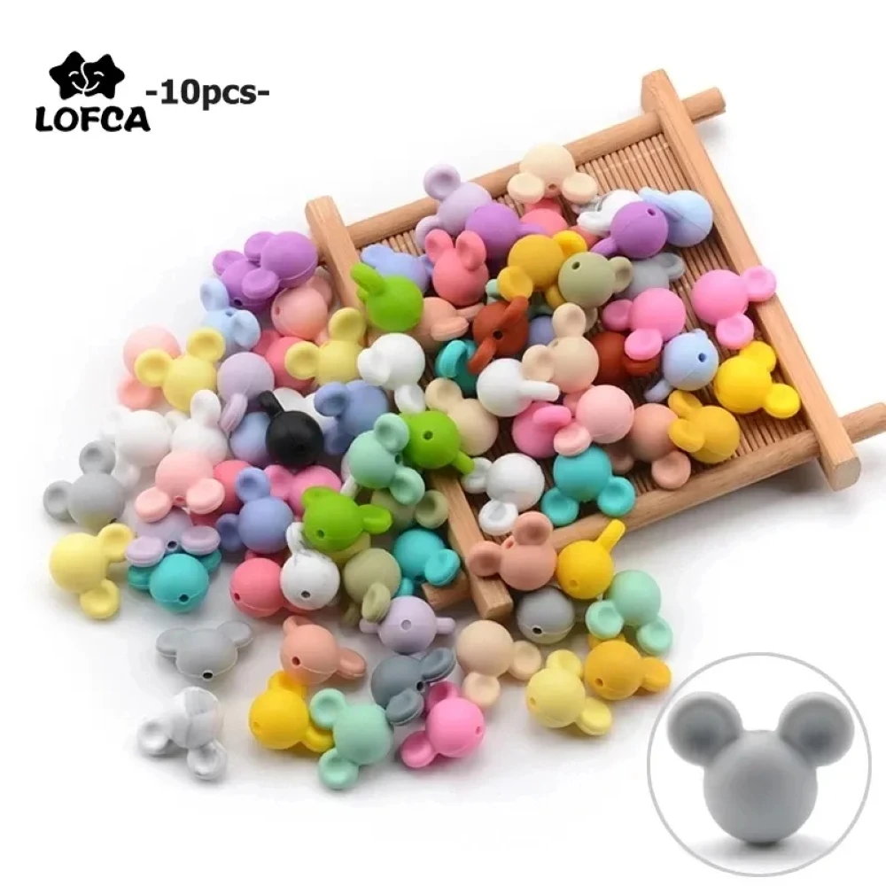 LOFCA 10 pièces/lot souris perles de Silicone bébé anneau de dentition jouet doux à mâcher dentition sans BPA bricolage collier de charme bijoux de qualité alimentaire