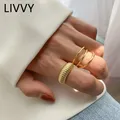 LIVVY – bagues de fiançailles trois couches pour femmes couleur or bandes Vintage bijoux tendance