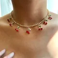 BYNOUCK – chaîne de Tennis en cristal de cerise rouge colliers de luxe pendentif mignon pour