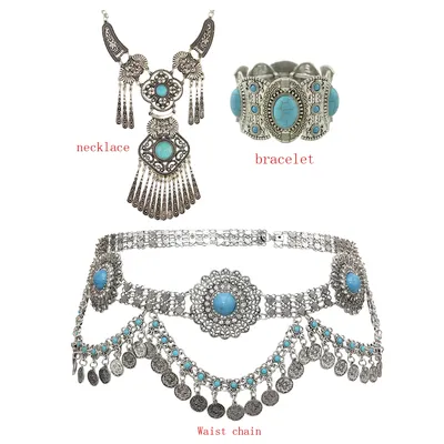 Ensemble de bijoux Vintage gitane indien collier boucles d'oreilles Jhumka oxydé Bracelet