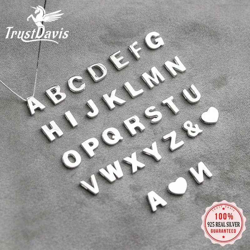 Trustdavis réel 925 en argent Sterling Simple 26 lettre anglaise pendentif bricolage accessoires pour les femmes de mariage Fine S925 bijoux DA1725